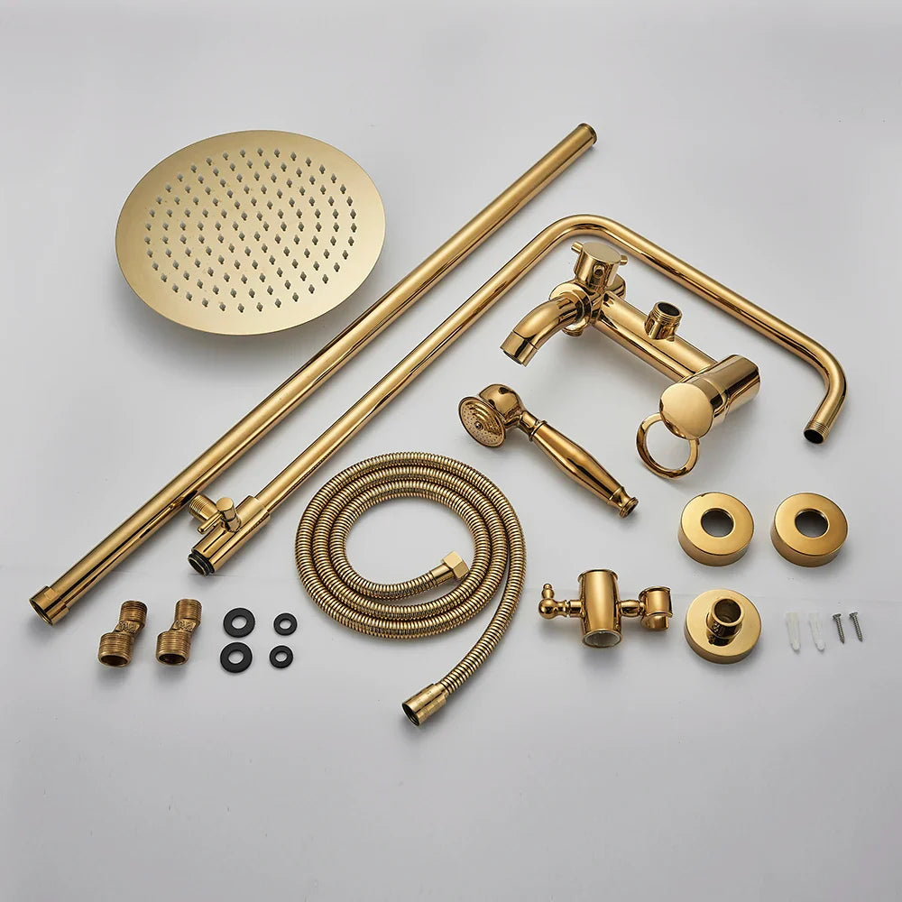 Afralia™ Gold Polish 8" Rain Shower System Wall Mounted Bathtub Faucet
