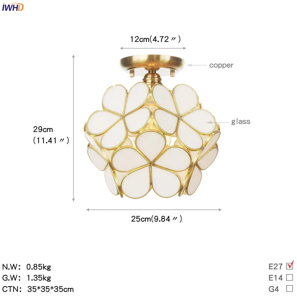 Afralia™ White Glass LED Ceiling Light Fixture, Nordic Modern Copper Ceiling Lamp