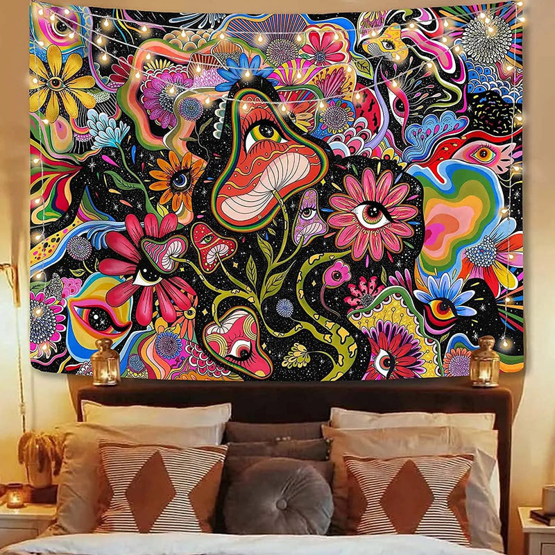 Psychedelic Mushroom Trippy Tapestry for Colorful Hippy Wall Art Decor by Afralia™