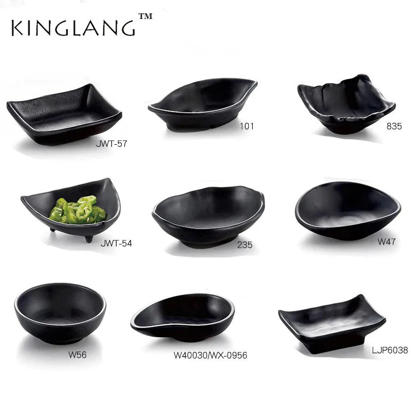 Afralia™ Black Melamine Plastic Dipping Sauce Dish Bowl Set - Pack of 4