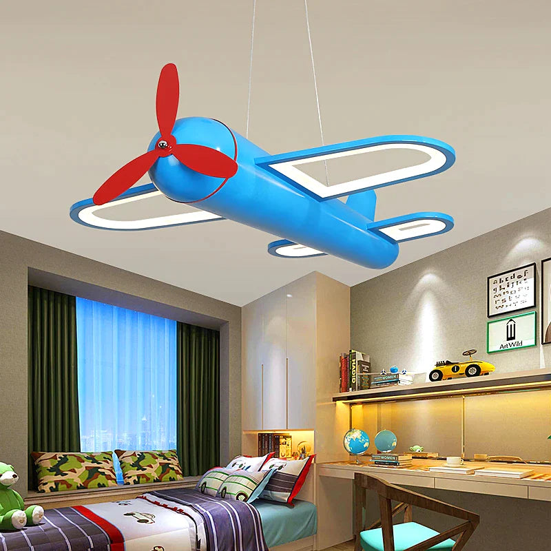 Afralia™ Cartoon Airplane Kids Room Chandelier - Creative Boys Bedroom Pendant Light