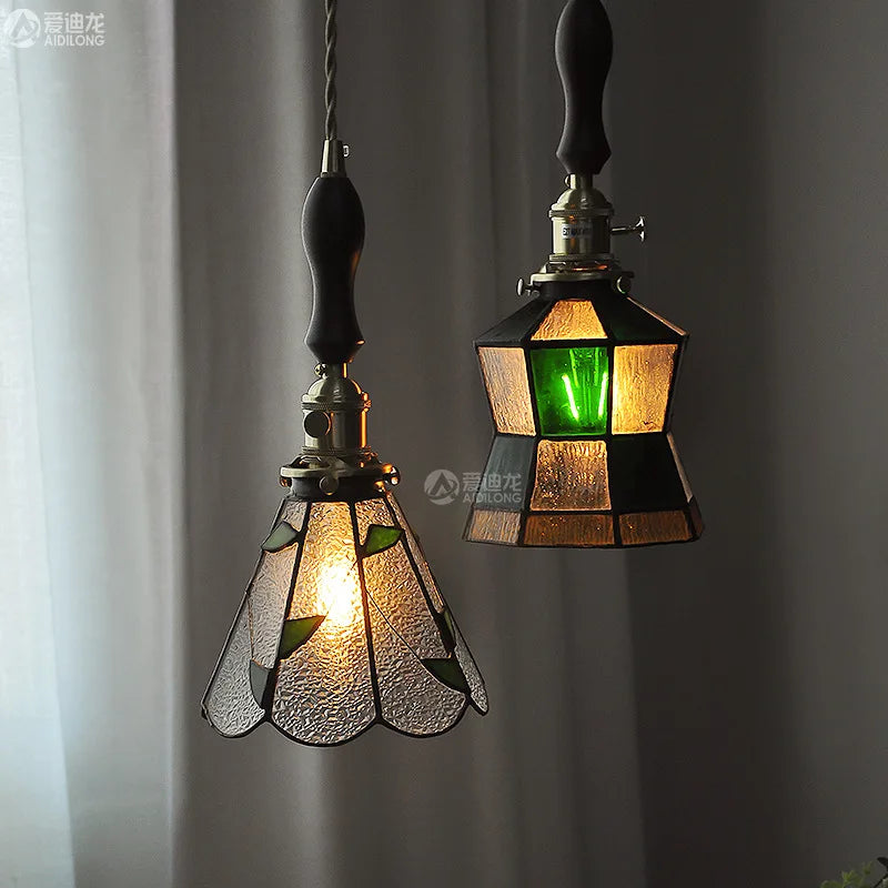 Afralia™ Glass Copper Pendant Light with Wood Knob Switch: Modern Nordic LED Hanging Lamp