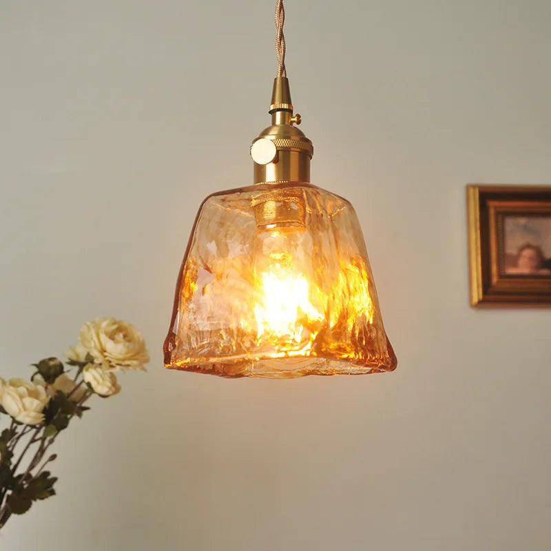 Afralia™ Nordic Amber Glass Pendant Lights with Vintage Copper Finish