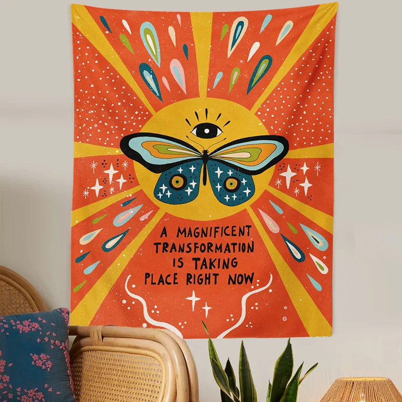 Afralia™ Sunshine Butterfly Tapestry - Retro Psychedelic Flower Wall Hanging