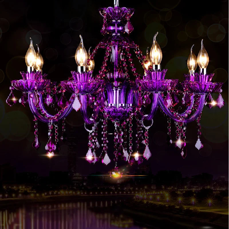 Afralia™ Purple Crystal Chandelier: Elegant European Decorative Pendant Lights for Home and Hospitality
