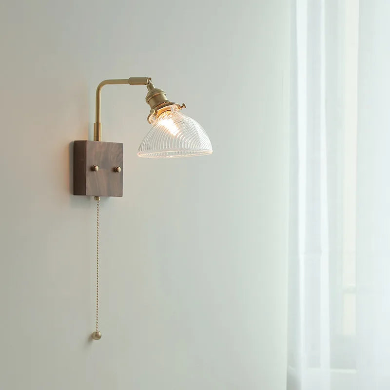 Afralia™ Clear Glass LED Wall Lights with Pull Chain Switch, Rotate Modern Nordic Wall Lamp