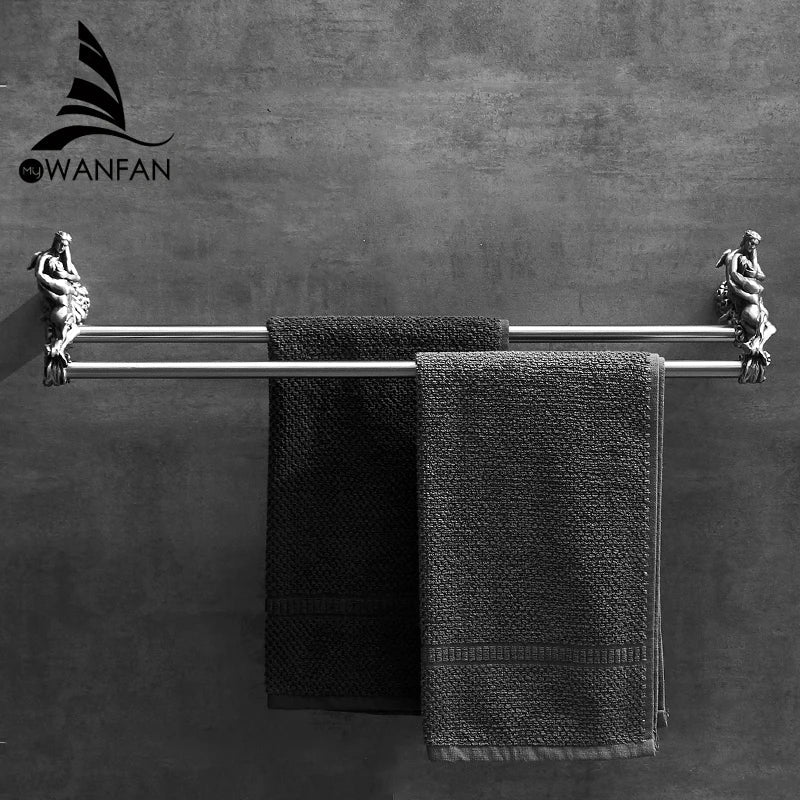 Afralia™ Double Towel Bars: Gold/Silver Bathroom Towel Rack Holder, Wall Mounted Brass