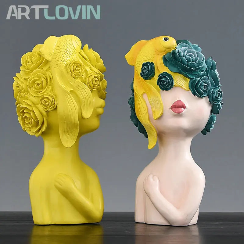 Afralia™ Resin Flowering Girl Statue | Nordic Ins Style Home Decor Angel Figure