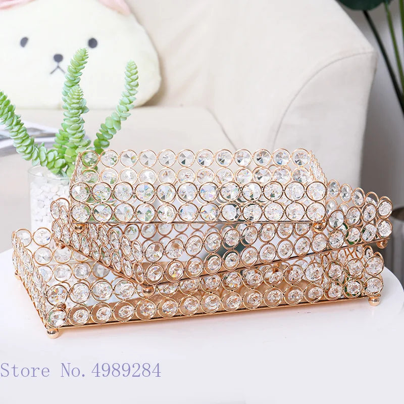 Afralia™ Crystal Glass Mirror Tray Cosmetic Jewelry Organizer Shelf Storage