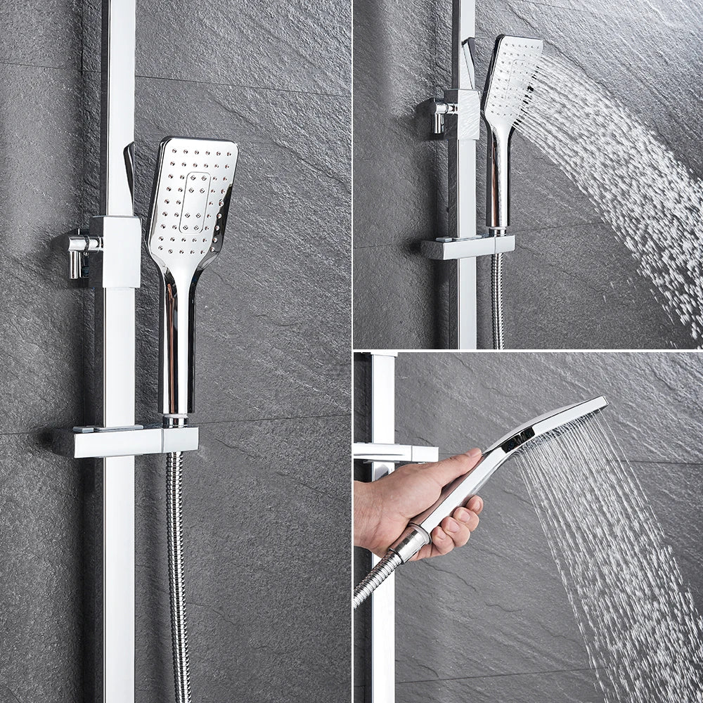 Afralia™ Chrome Rainfall Shower Faucet with Handshower and Rotating Watering Can