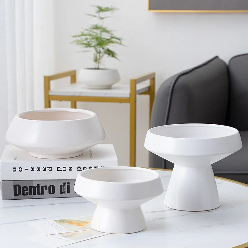 Afralia™ White Ceramic Round Flower Vase Pot for Home Decoration