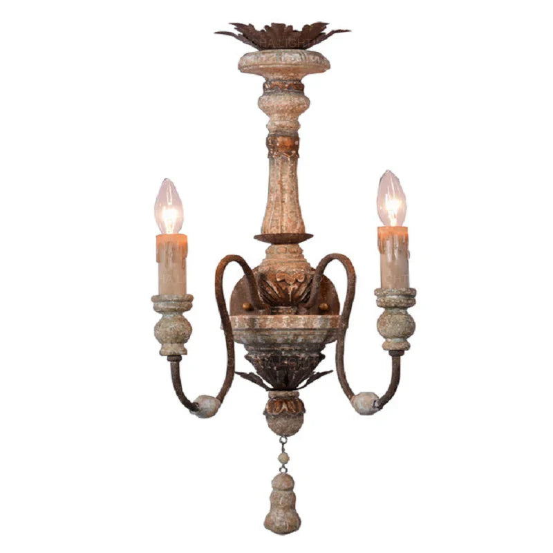 Afralia™ Retro Carved Wood Wall Sconce 2-Light Interior Wall Lamp for Bedroom Hallway Decor