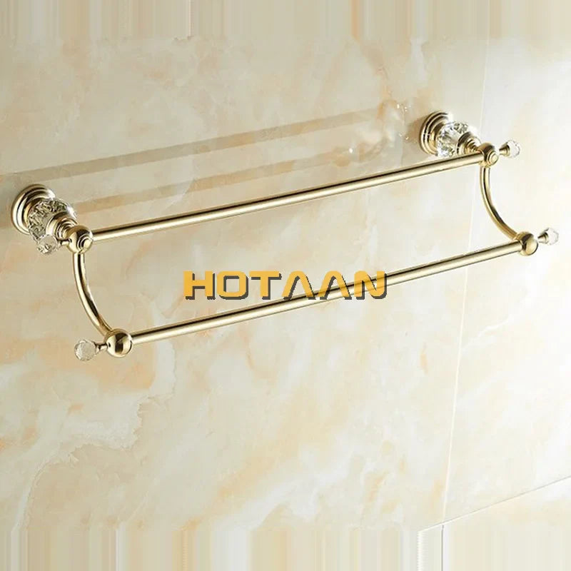 Afralia™ Crystal Gold Double Towel Bar for Bathroom, 60cm Length