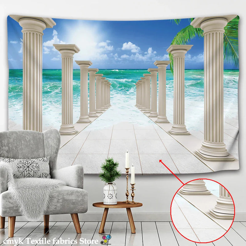 Afralia™ Ancient Architecture Tapestry Wall Hanging Home Decor Cloth