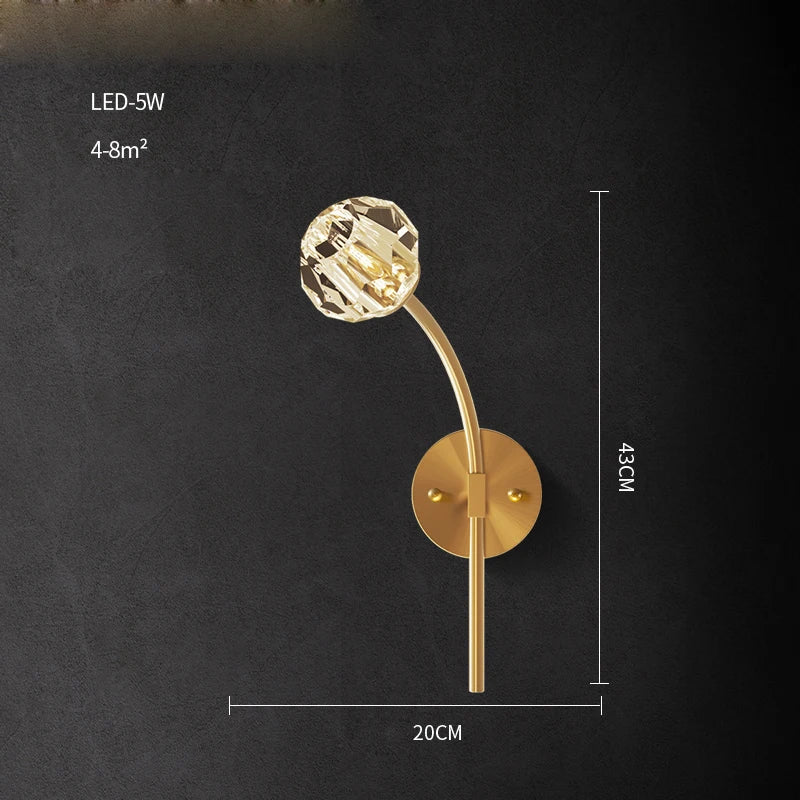 Afralia™ Black Gold Copper Crystal LED Wall Sconce Light for Bedroom Corridor