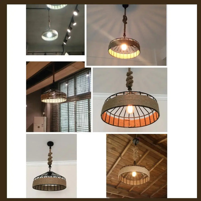 Afralia™ Vintage Metal Kitchen Rope Pendant Light Chandelier