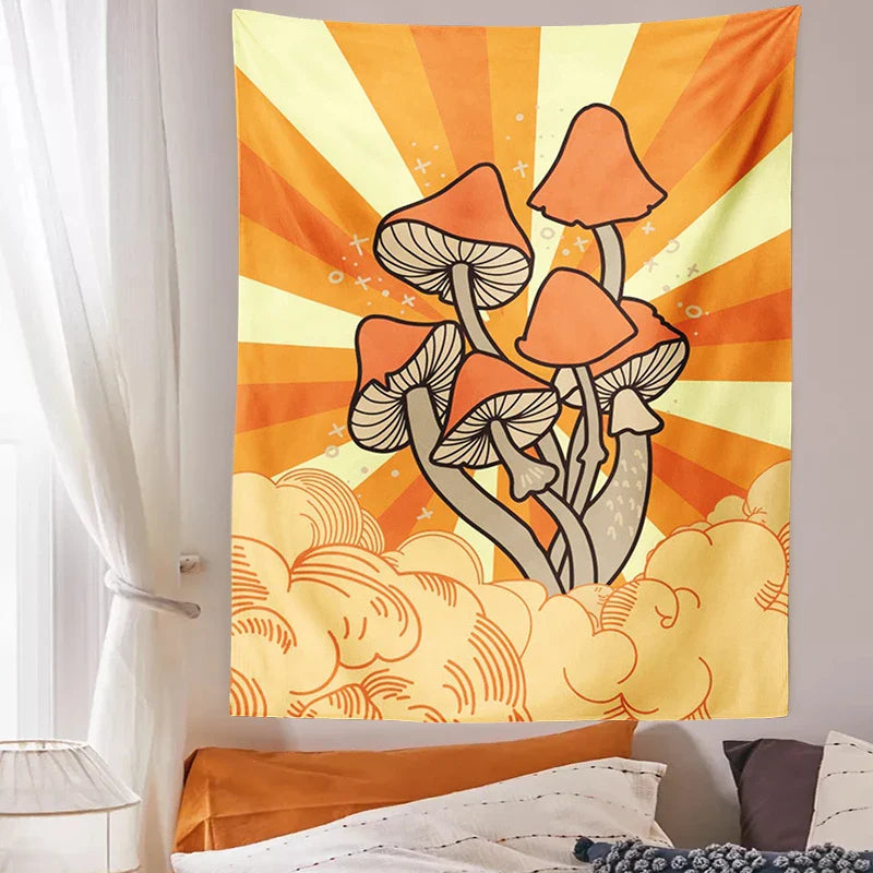 Afralia™ Retro Mushroom Flower Tapestry Wall Hanging for Boho Dorm Room Decor