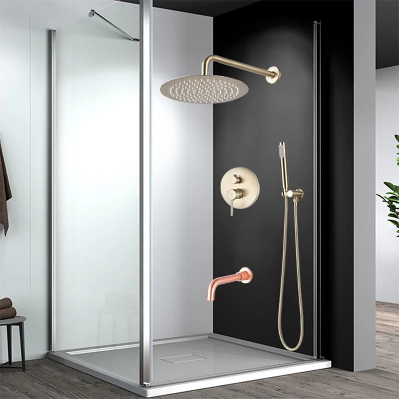 Afralia™ Brushed Gold Shower Faucet Set: Wall Mount Rotate Tub Spout, Rainfall Head Mixer Tap