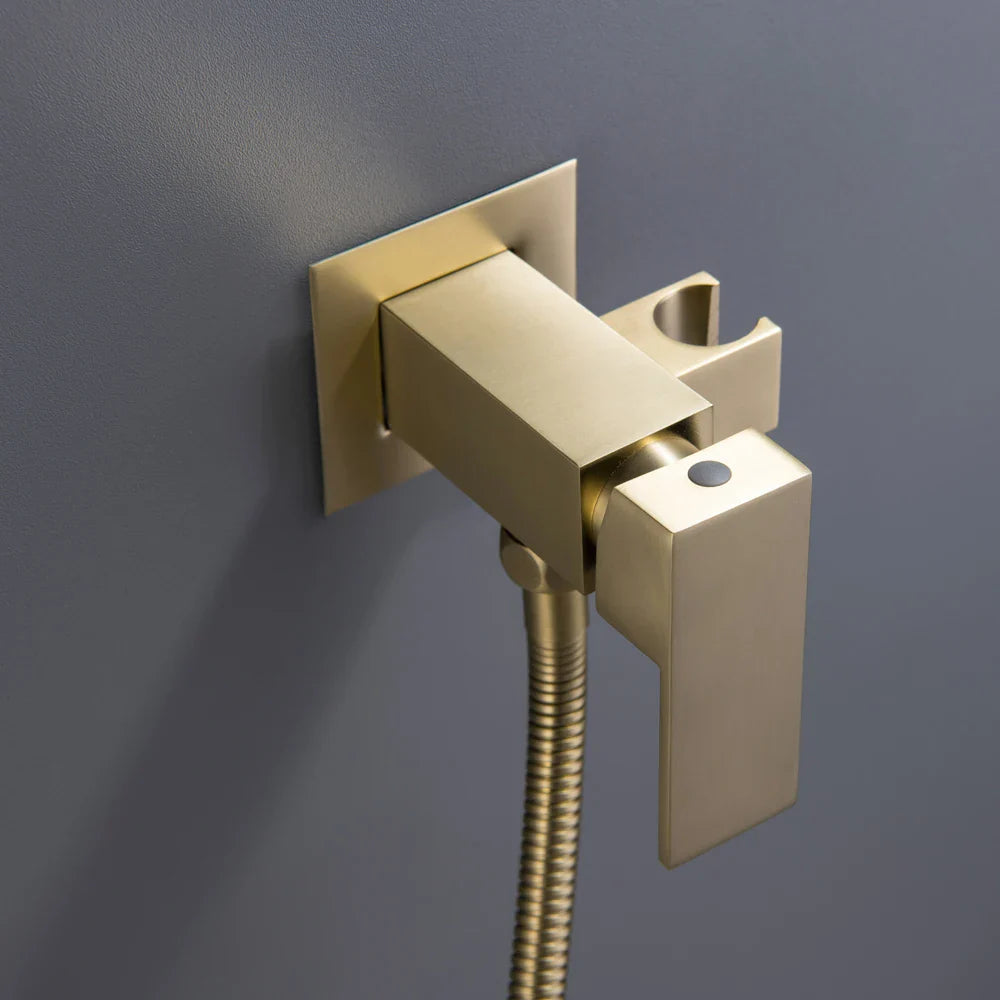 Afralia™ Hand Bidet Sprayer Kit Brushed Gold Shattaf Shower Head Copper Valve