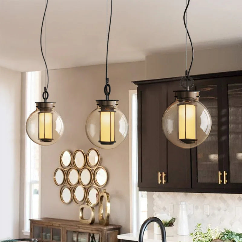 Afralia™ Chandelier: Industrial Metal Glass Ball Lighting for Retro Restaurant and Living Room