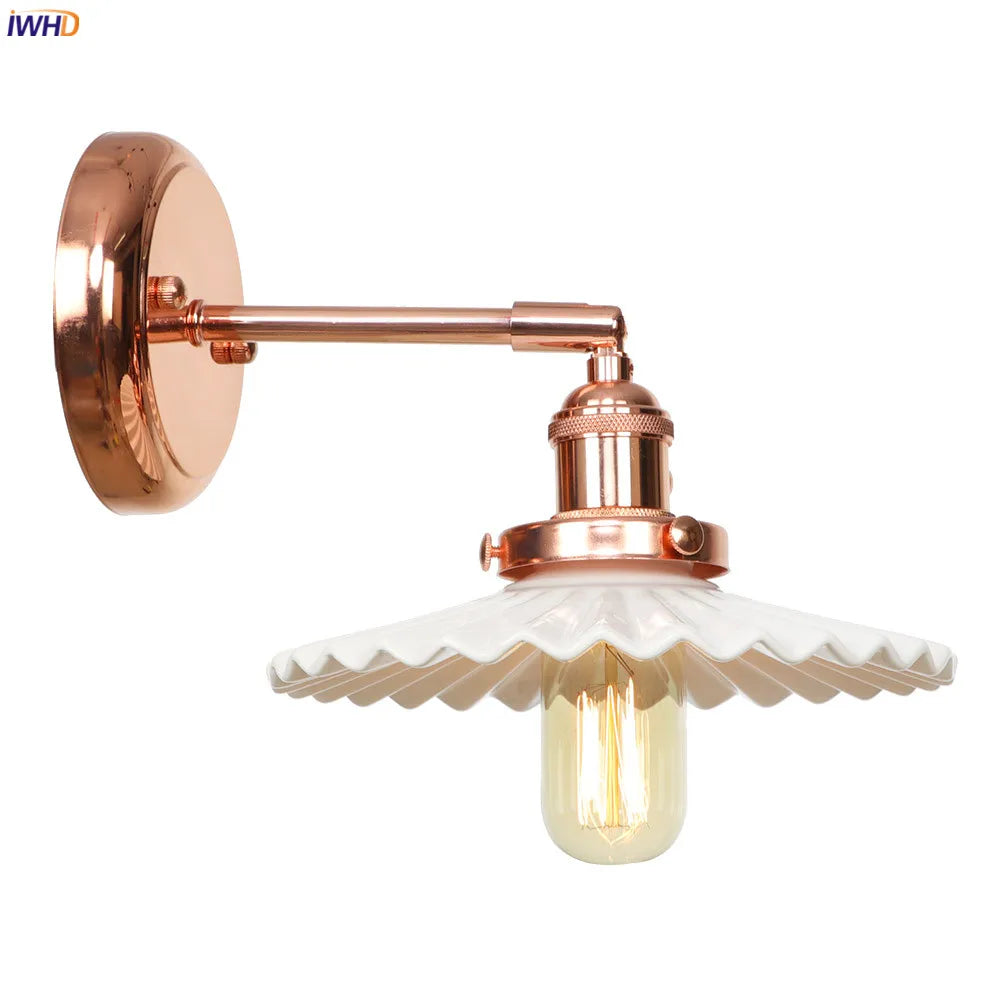 Afralia™ White Ceramic LED Wall Sconce Switch Rose Gold Bedroom Stair Mirror Light