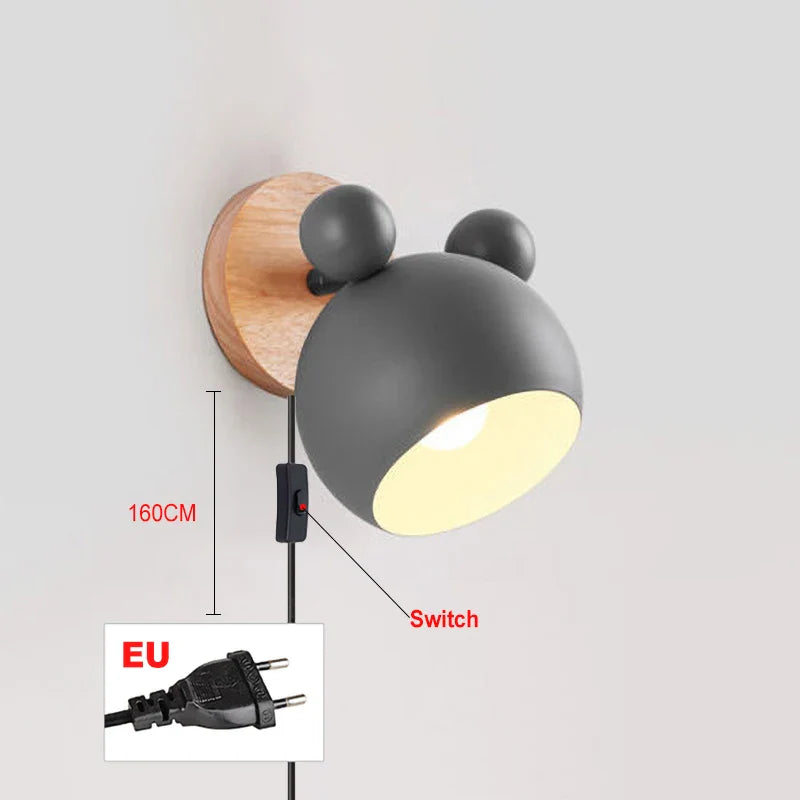 Afralia™ Nordic E27 LED Mickey Wall Lamp for Indoor Home Decor