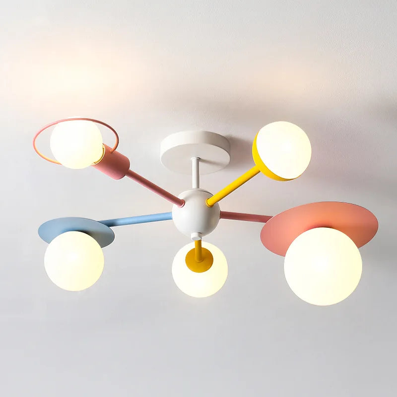 Afralia™ Kids Nordic Glass Chandelier LED Ceiling Light - Blue Pink Cartoon Theme