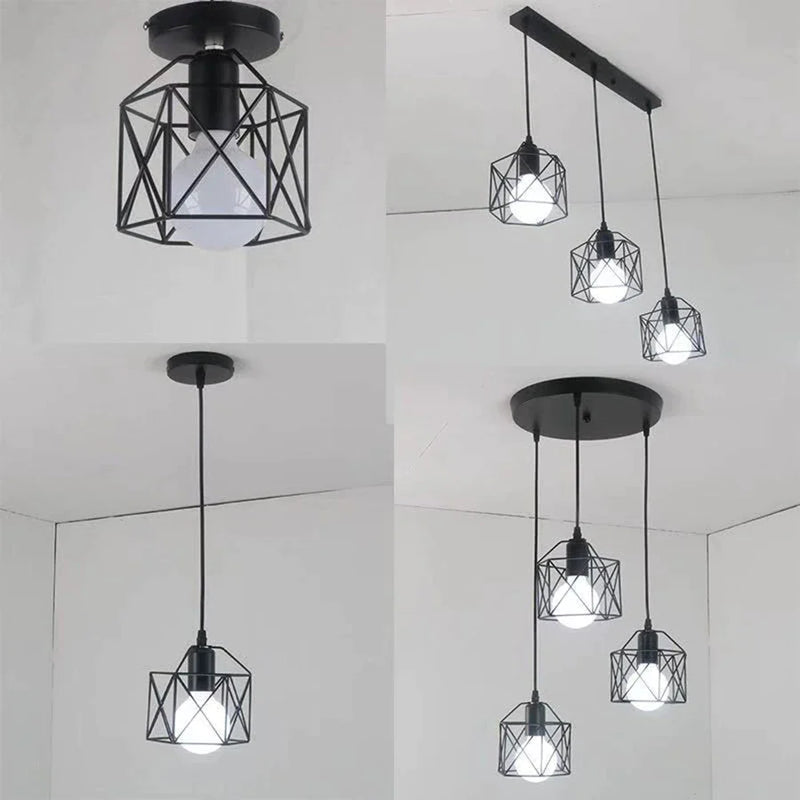 Afralia™ Iron Frame Retro Led Pendant Light for Kitchen Dining Living Room