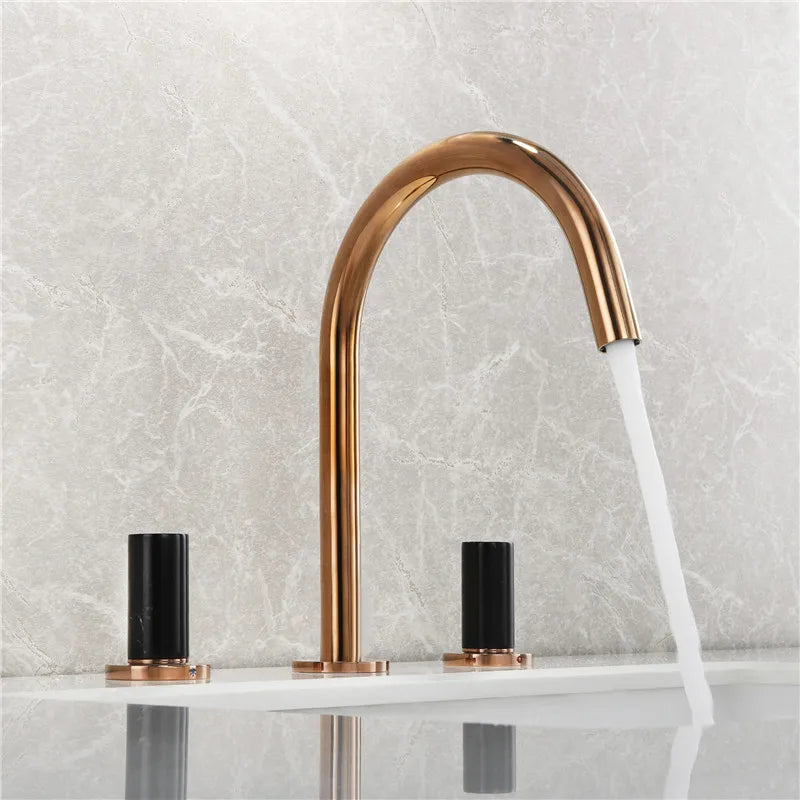 Afralia™ Rose Gold & Black Widespread Basin Faucet: Solid Brass Sink Mixer