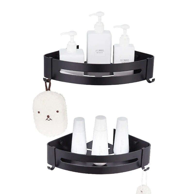 Afralia™ Black Aluminum Bathroom Corner Shelf Wall Mounted Soap Dish Holder