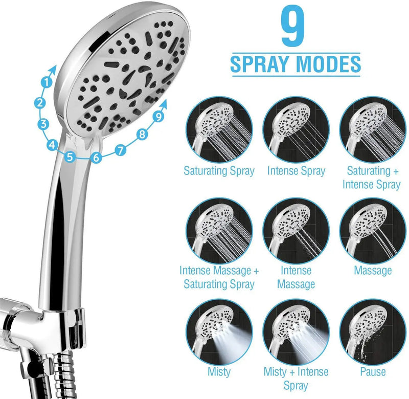 Afralia™ 9-Function Big Panel Handheld Shower Head - High Pressure Water Saving Massage