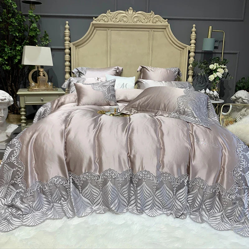 Afralia™ Luxury Lace Embroidery Bedding Set, 1000TC Egyptian Cotton, Princess Wedding Theme