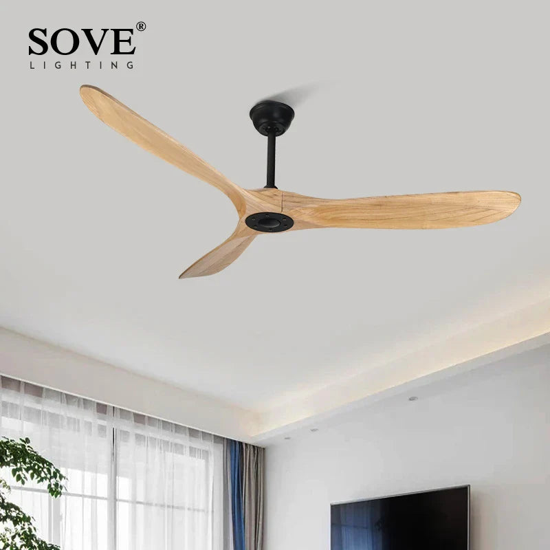 Afralia™ 60" Solid Wood DC Ceiling Fan with Remote Control