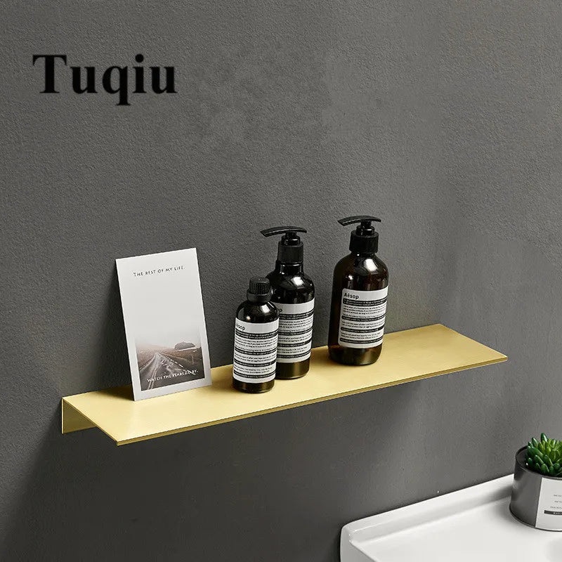 Afralia™ Brushed Gold Bathroom Shelf Wall Mounted Shampoo Holder Rack Aluminum Basket