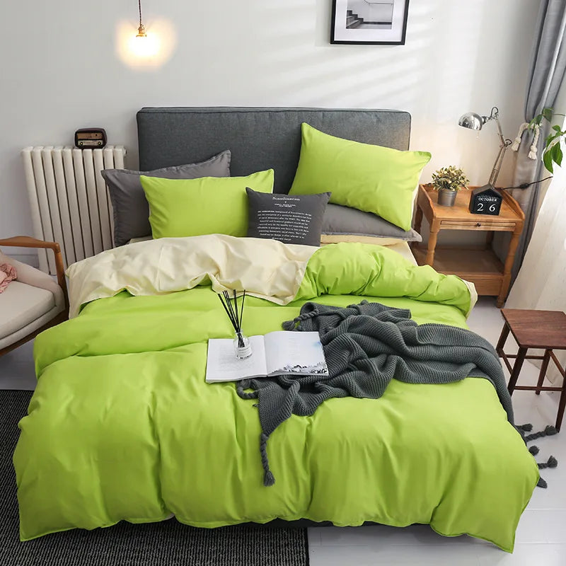Afralia™ Luxe Solid Yellow Green Duvet Cover Set with Sheet Pillowcases