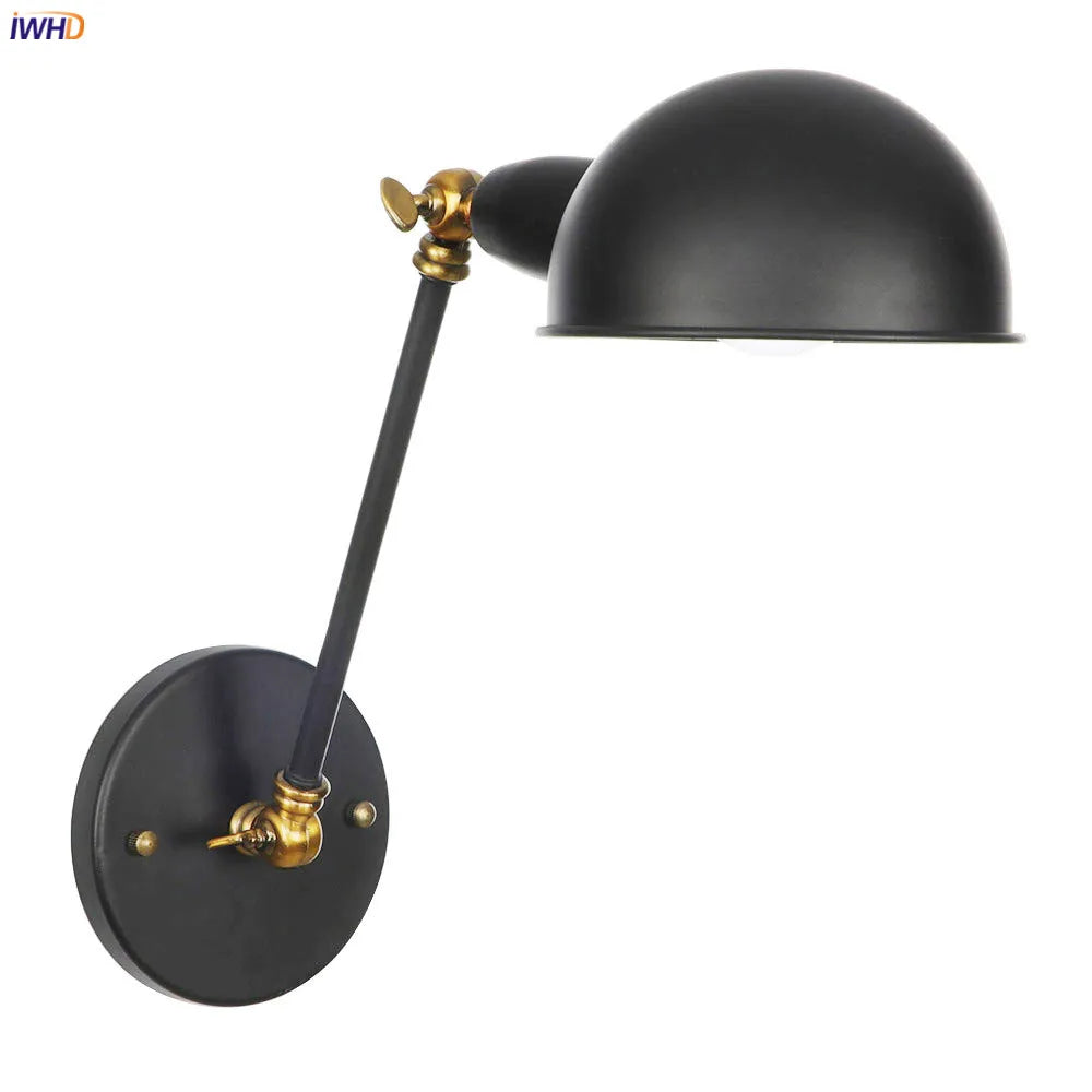 Afralia™ Vintage Industrial Wall Light Swing Arm LED Bedroom Cafe Stair Black