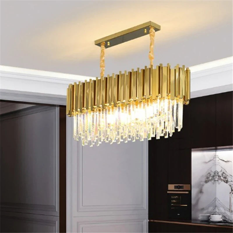 Afralia™ Golden Stainless Steel K9 Crystal Chandelier for Elegant Dining Room Lighting