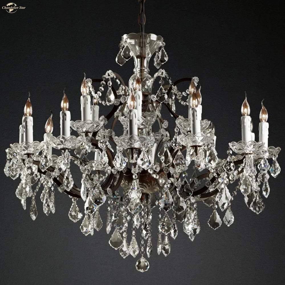 Afralia™ Rococo Iron & Crystal LED Chandelier - Rustic Hanging Pendant Light
