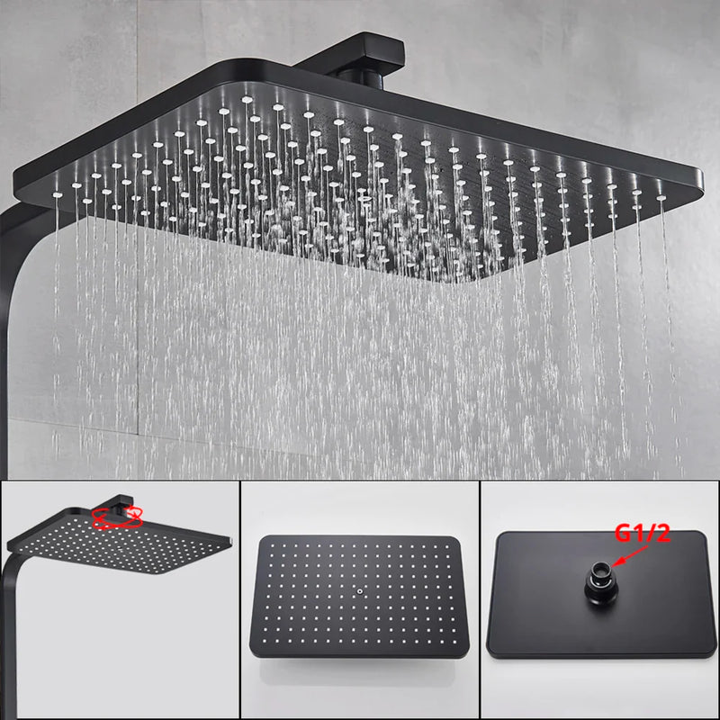 Afralia™ Thermostatic Black Shower Faucet Set with Rain Shower Head - Wall Mounted