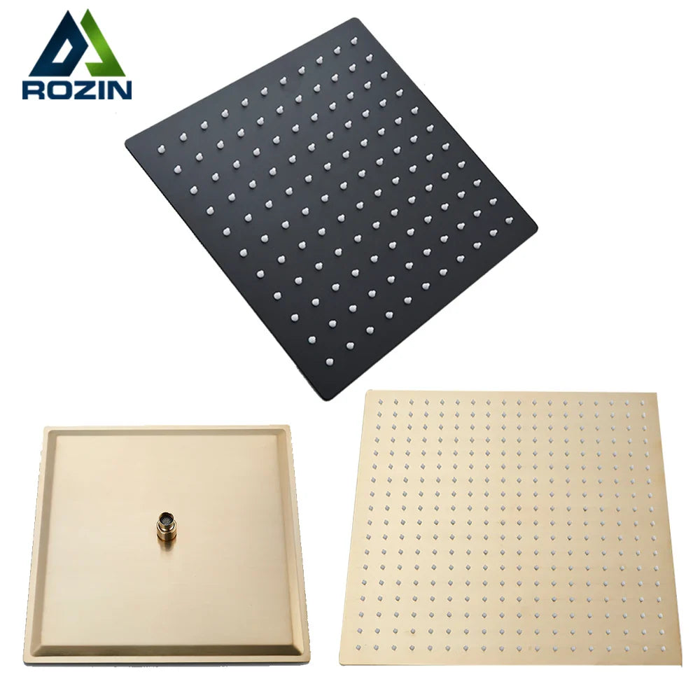 Afralia™ Stainless Steel Rainfall Shower Head in Black/Brushed Gold for Bathroom Shower