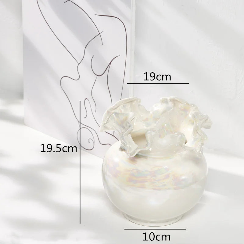 Afralia™ Ceramic Shell Vase - White Gloss - Abstract Irregular Design for Home Decor