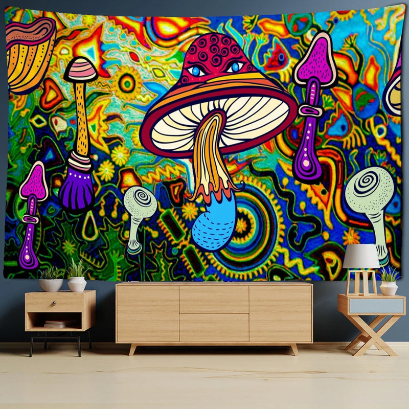 Afralia™ Mushroom Mandala Wall Hanging Tapestry - Bohemian Psychedelic Hippie Room Decor