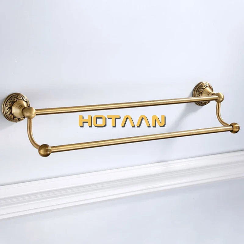 Afralia™ Antique Brass Towel Holder Single Bar Rack. Solid Aluminium Rail, 30/40/45/50/60cm.