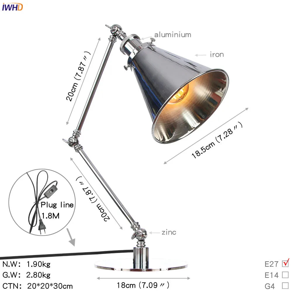 Afralia™ Industrial LED Table Lamp For Home Decor - US/EU Plug Switch, Loft Style