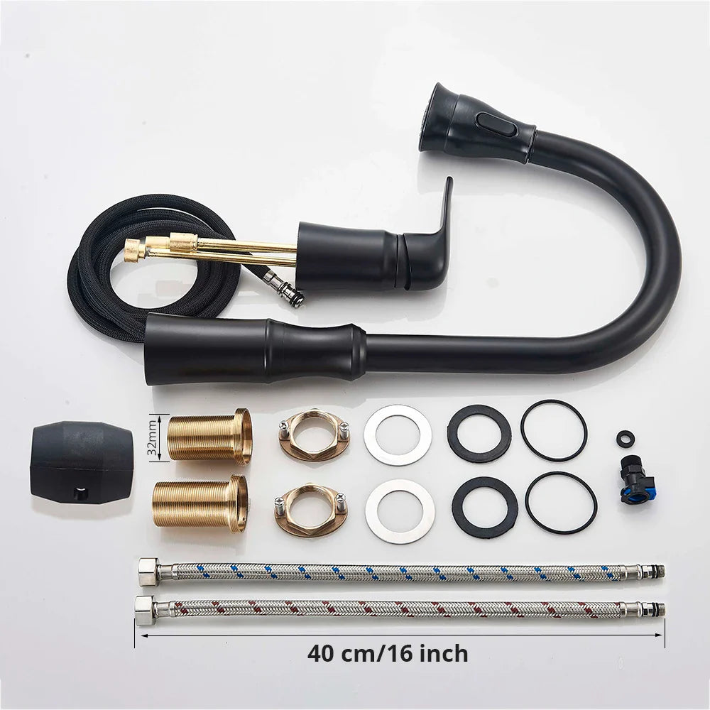 Afralia™ Brass Black Kitchen Faucet Pull Out Mixer Taps Hot/Cold Water Cranes