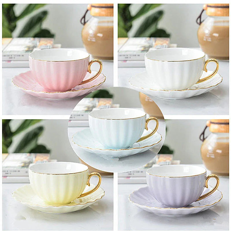 Afralia™ Pink Bone China Coffee Cup Set 200ML English Afternoon Tea Cups Party Coffeeware