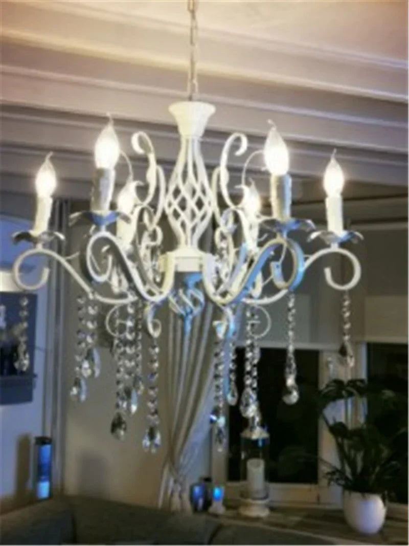 Afralia™ Retro Loft Wrought Iron Chandelier with White Crystal Deco for Dining Room