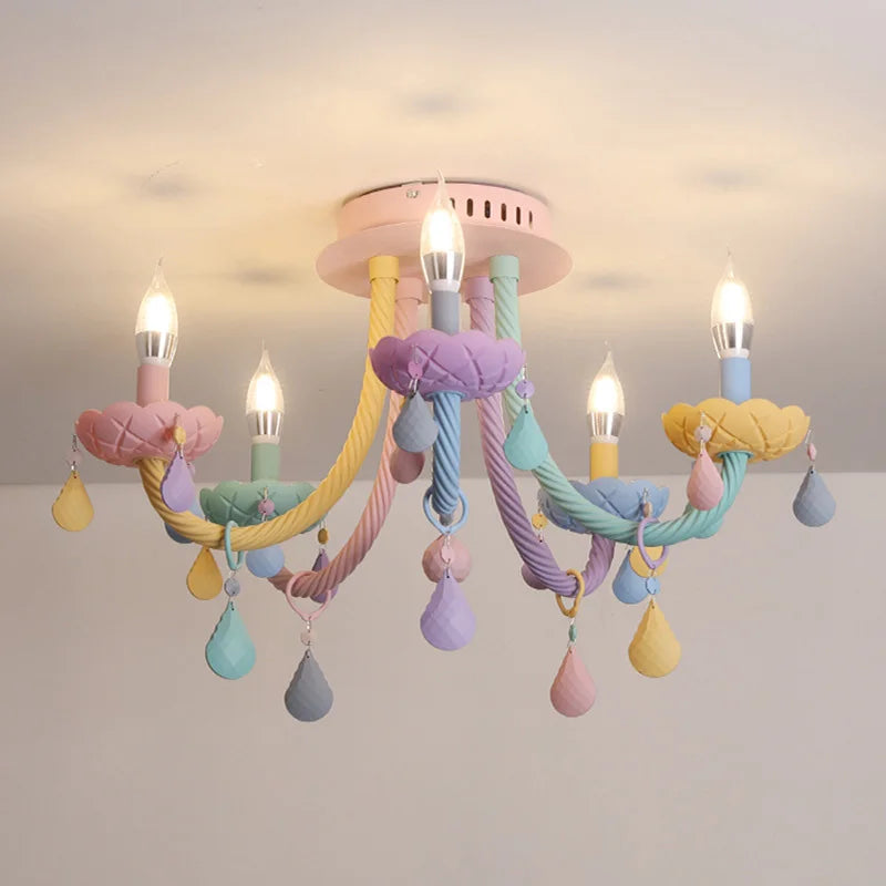 Afralia™ Crystal Princess Chandelier for Children's Bedroom - Rainbow Makaron Lamps