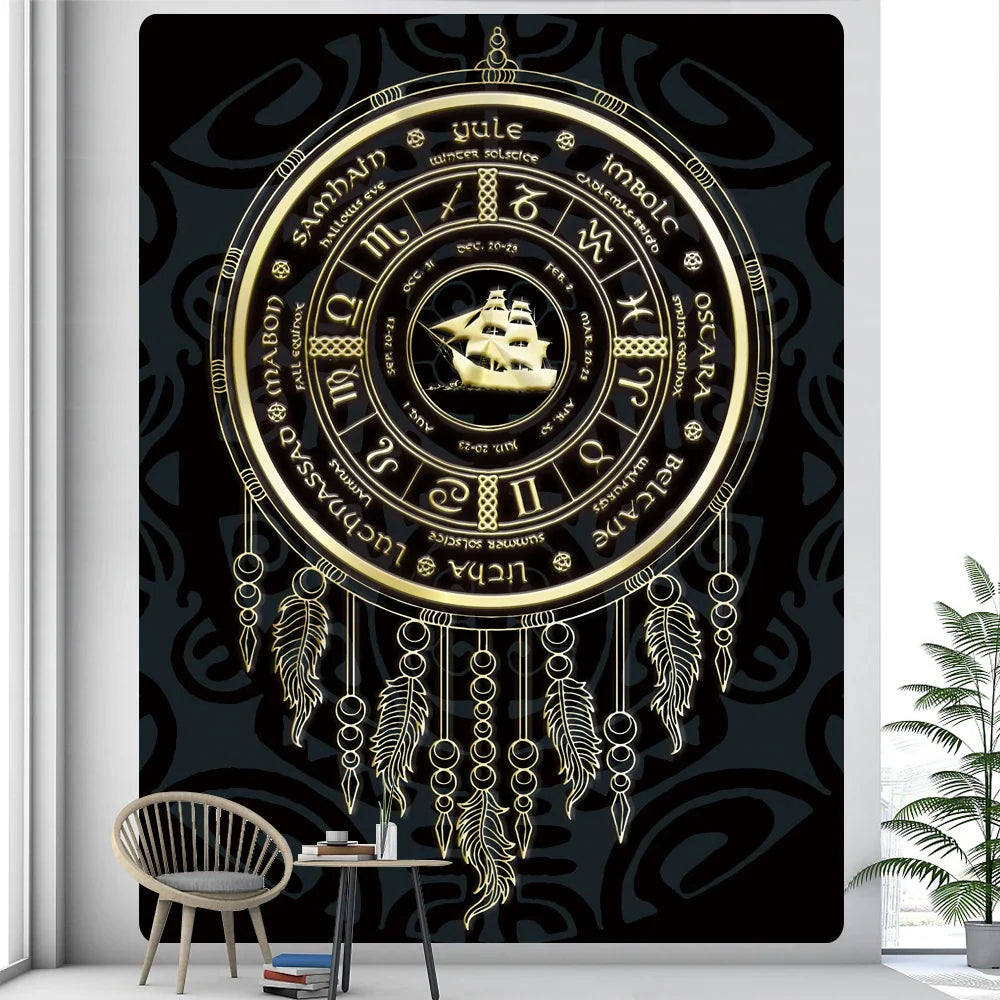 Afralia™ Viking Mystical Symbol Tapestry Wall Hanging for Bohemian Home Decor