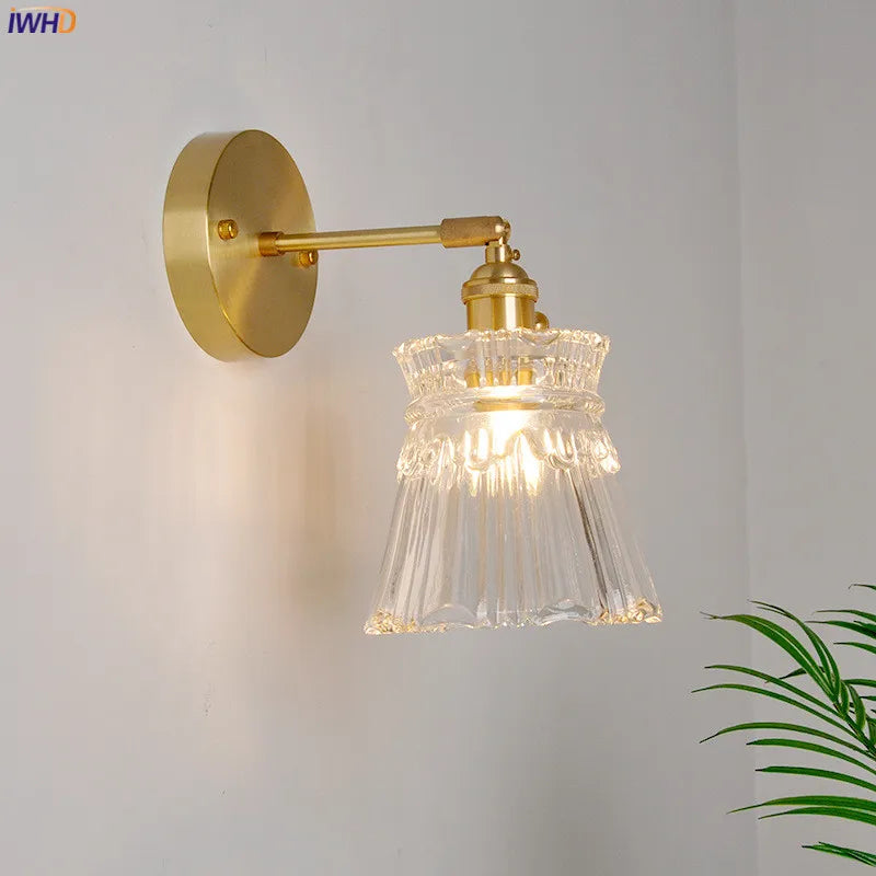 Afralia™ Copper Glass Wall Light Switch Bedroom Bathroom LED Sconce